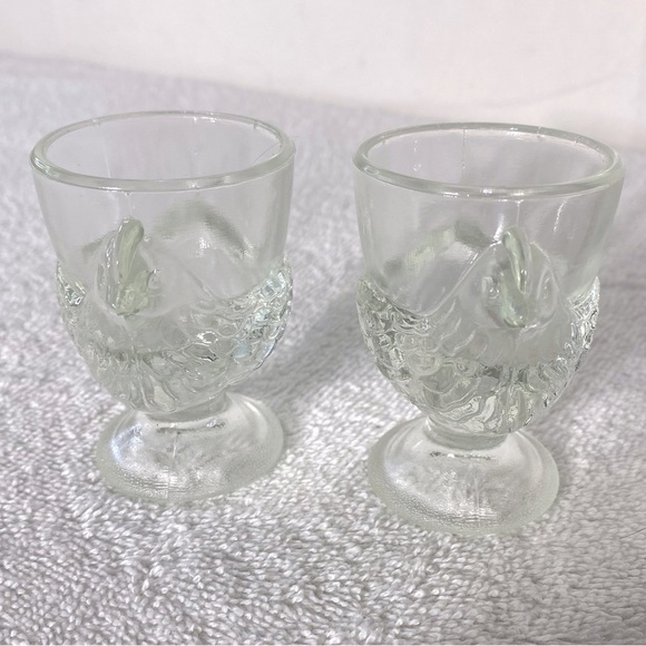 Vintage Clear Glass Chicken Shaped Egg Cups Shot Glasses x2 - Picture 7 of 8